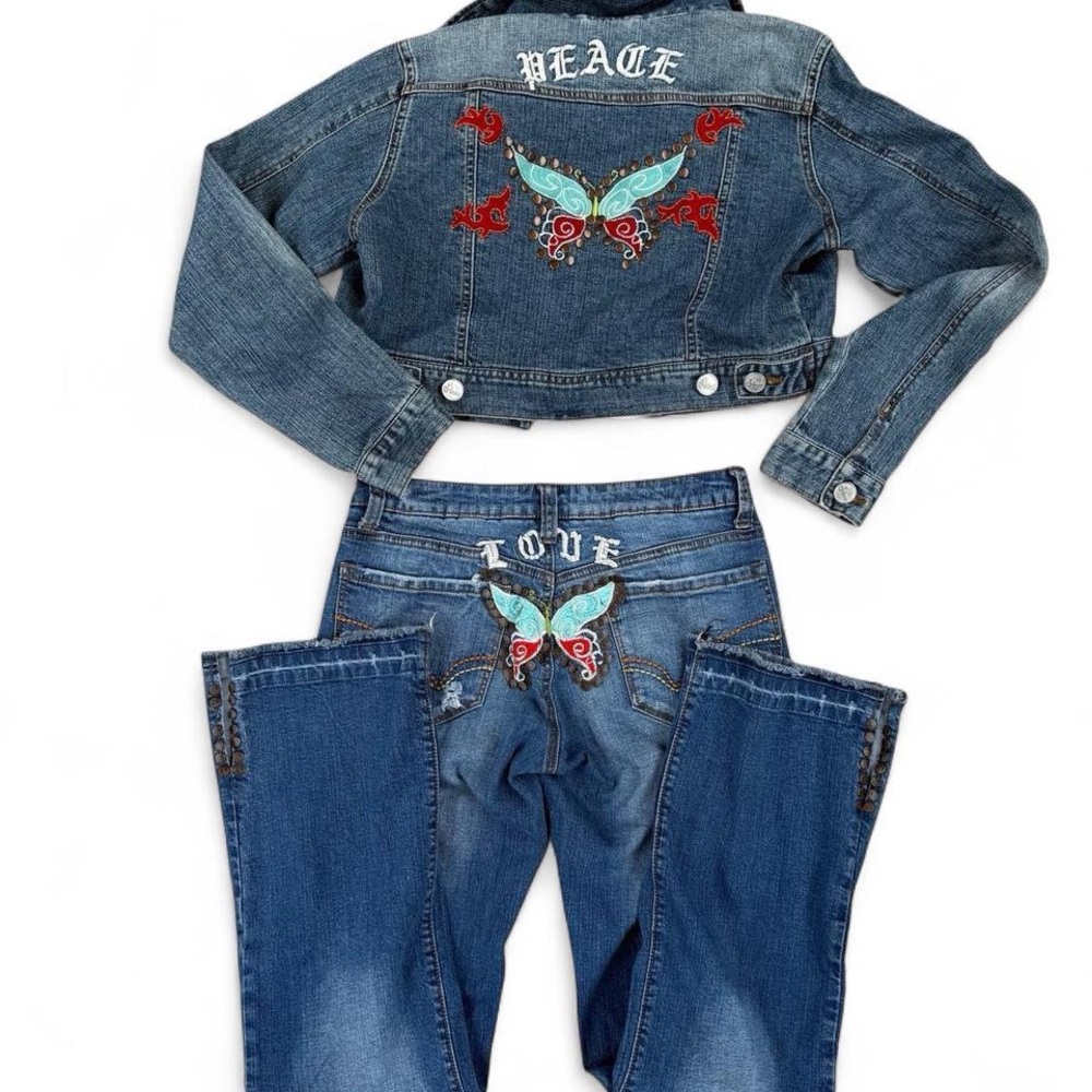 Younique Blue Denim Jeans with Butterfly Embroidery